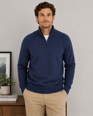 Kit and Ace Men’s M Merino Wool Quarter Zip Sweater Navy Blue Mock Neck Pullover